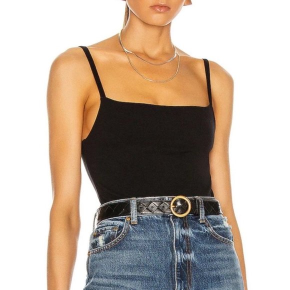 Toteme Tops - Toteme Slim Strap Bodysuit Square Neck Tank Black L